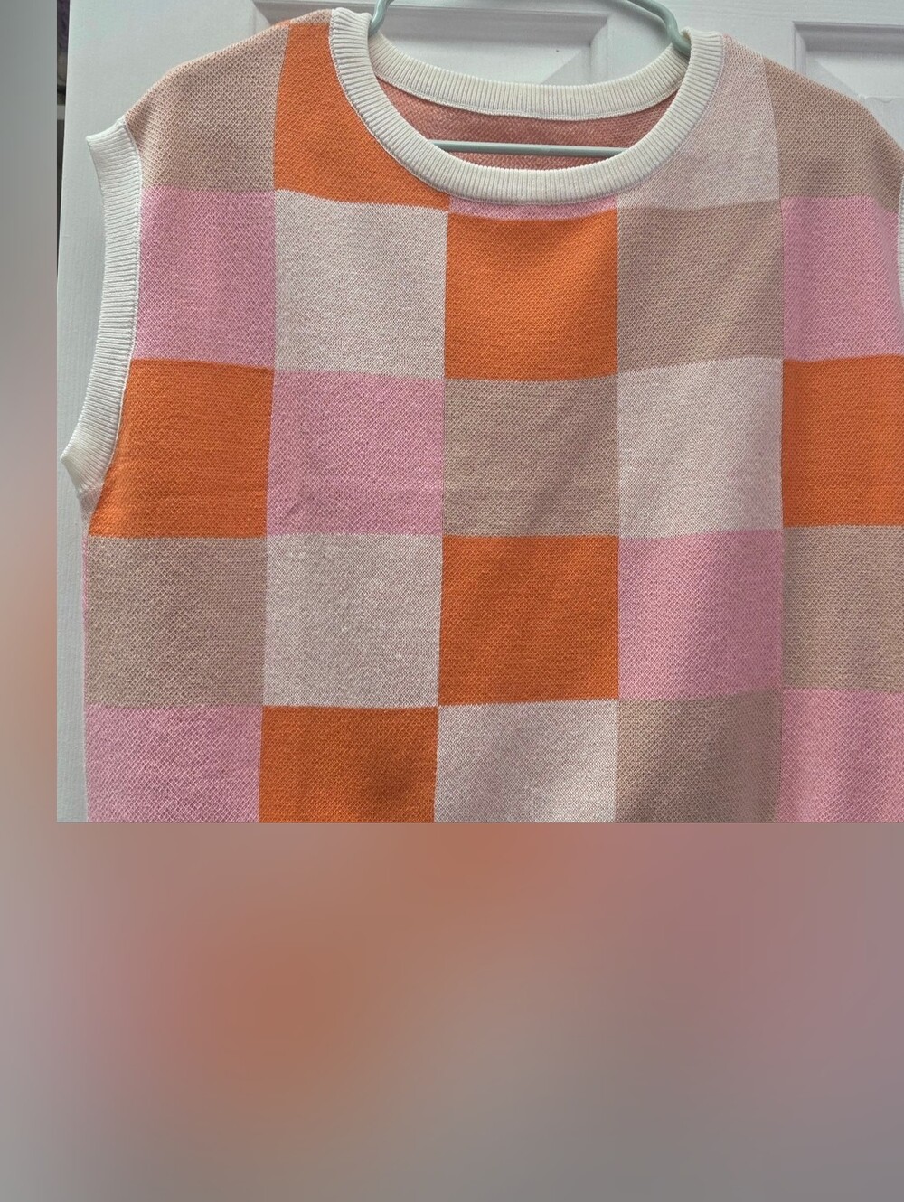 Womens Checkered Knit Tank Top - Pink & Orange NWOT
